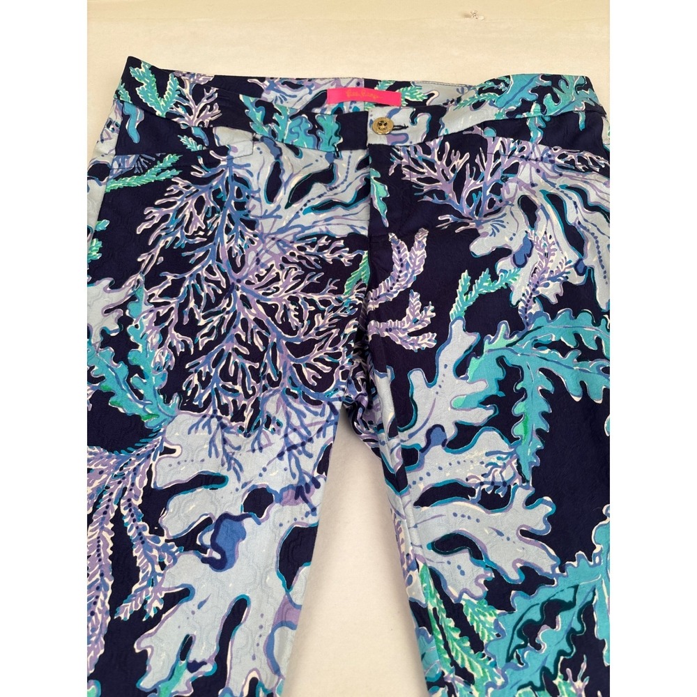 Lilly Pulitzer Kelly Ankle Pants Blue Purple Coral Reef Print Womens 8 Slim Leg - Picture 2 of 9